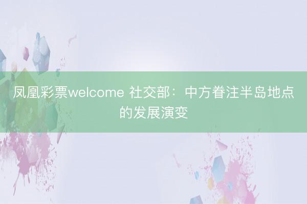 凤凰彩票welcome 社交部：中方眷注半岛地点的发展演变