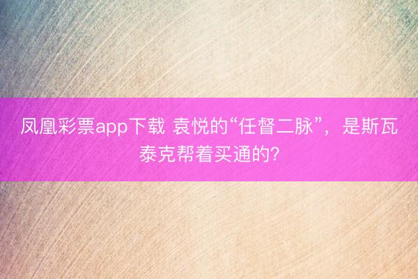 凤凰彩票app下载 袁悦的“任督二脉”，是斯瓦泰克帮着买通的？