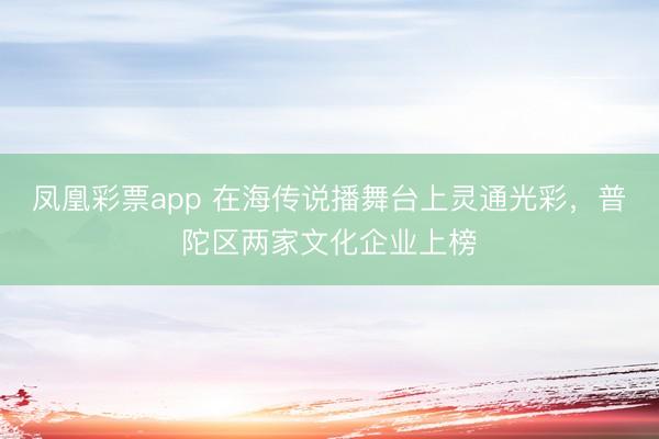 凤凰彩票app 在海传说播舞台上灵通光彩，普陀区两家文化企业上榜