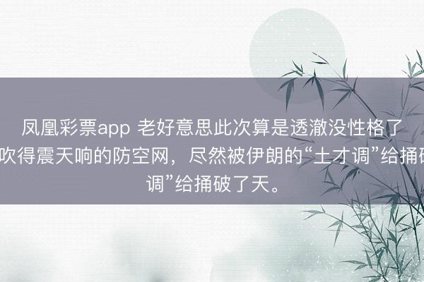 凤凰彩票app 老好意思此次算是透澈没性格了，过去吹得震天响的防空网，尽然被伊朗的“土才调”给捅破了天。